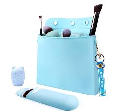 Iborrys Silikon-Make-up-Tasche + Reise-Make-up-Pinselhalter, tragbare Reise-Kulturtasche, stilvolle Kosmetiktasche für Frauen, geeignet für Toilettenbürsten und Make-up-Tools (blau), Blau, modisch von Iborrys