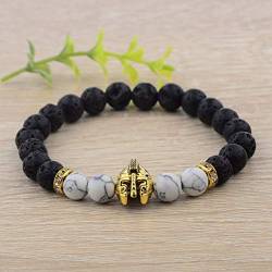 Lavastein Armband, Römische Ritter Spartanischen Krieger Gladiator Helm Gold Armreif, Weiß Chakra Yoga Verstellbaren Elastischen Manschette Mit Rollrand Unisex Armband Schmuck Festival Paar Geschen von Ibralet