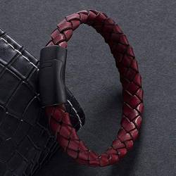 Lederarmband Für Herren, Vintage Herren Schmuck Rot Geflochtenem Leder Schwarz Kordel-Armband Magnetische Schnalle Punk Armreifen Leuchtende Armband Accessoires Festival Paar Präsentiert Freundscha von Ibralet