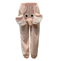 Ibuloule Elefanten-Pyjama,Flanell-Elefant-Pyjama - Flanell-Nachtwäschehose mit großer Nase und Ohren,Weihnachten warme Familie Hosen Flanell Pyjamas Männer Paar Pyjamas von Ibuloule