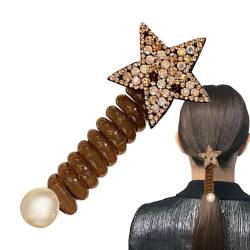 Ibuloule Telefonkabel-Haarbänder | Spiralförmige Pferdeschwanz-Haargummis mit Strasssteinen,Wasserdichte Pferdeschwanz-Zöpfe, festes Haarseil, Zubehör für Mädchen, Kinder, Kinder von Ibuloule