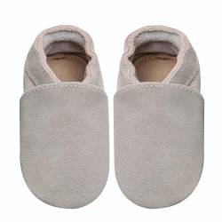 IceUnicorn Baby Lauflernschuhe Krabbelschuhe Baby Mädchen Jungen Lederschuhe Baby Weicher Leder Hausschuhe Baby Wildledersohlen Babyschuhe(Grau, 18-24 Monate) von IceUnicorn