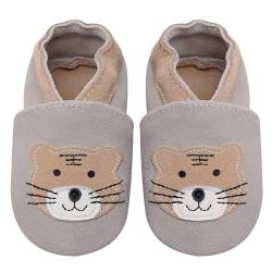 IceUnicorn Baby Lauflernschuhe Krabbelschuhe Baby Mädchen Jungen Lederschuhe Baby Weicher Leder Hausschuhe Baby Wildledersohlen Babyschuhe(Hellgrauer Tiger, 2-3 Jahre) von IceUnicorn