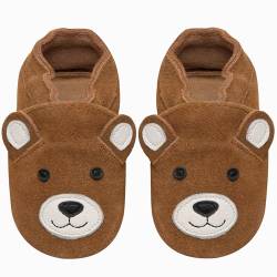 IceUnicorn Baby Lauflernschuhe Krabbelschuhe Baby Mädchen Jungen Lederschuhe Baby Weicher Leder Hausschuhe Baby Wildledersohlen Babyschuhe(Kastanienbär, 6-12 Monate) von IceUnicorn