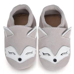 IceUnicorn Baby Lauflernschuhe Krabbelschuhe Baby Mädchen Jungen Lederschuhe Baby Weicher Leder Hausschuhe Baby Wildledersohlen Babyschuhe(NR Graufuchs, 12-18 Monate) von IceUnicorn