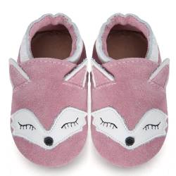 IceUnicorn Baby Lauflernschuhe Krabbelschuhe Baby Mädchen Jungen Lederschuhe Baby Weicher Leder Hausschuhe Baby Wildledersohlen Babyschuhe(NR Rosa Fuchs, 6-12 Monate) von IceUnicorn