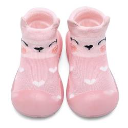 IceUnicorn Baby Sockenschuhe Krabbelsocken Baby Barfußschuhe Lauflernschuhe Baby Mädchen Junge Rutschfeste Cartoon Weicher Stricken Sockenschuhe(Rosa, 12-18 Monate) von IceUnicorn