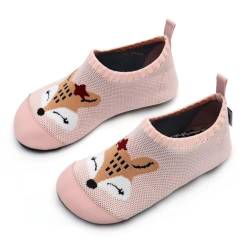 IceUnicorn Hausschuhe Kinder Atmungsaktive Pantoffeln Leicht Rutschfest Kleinkinder Hüttenschuhe Jungen Mädchen Slippers(Fuchs Rosa,28/29EU) von IceUnicorn