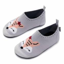 IceUnicorn Hausschuhe Kinder Atmungsaktive Pantoffeln Leicht Rutschfest Kleinkinder Hüttenschuhe Jungen Mädchen Slippers(Grauer Fuchs,24/25EU) von IceUnicorn