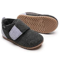 IceUnicorn Unisex Kinder Hausschuhe Winter Pantoffeln Jungen Mädchen Fühlte Krabbelschuh Slipper（Schwarz,24EU） von IceUnicorn