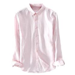 Icegrey Beiläufig Langarm Leinen Shirts Strand Hemden Herren Leinen Hemden Rosa 50 (3XL EU) von Icegrey