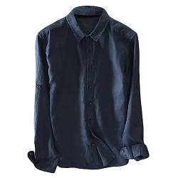 Icegrey Beiläufig Langarm Leinen Shirts Strand Hemden Herren Leinen Hemden Tiefes Blau 42 (M EU) von Icegrey