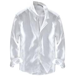 Icegrey Beiläufig Langarm Leinen Shirts Strand Hemden Herren Leinen Hemden Weiß 40 (S EU) von Icegrey