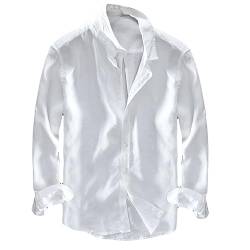 Icegrey Beiläufig Langarm Leinen Shirts Strand Hemden Herren Leinen Hemden Weiß 46 (XL EU) von Icegrey