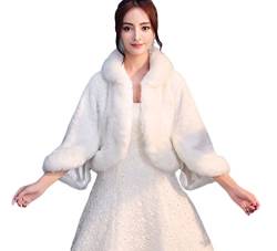 Icegrey Brautzusatz Kunstpelz Hochzeit Braut Schal Brautschal Brautjacke Cape Braut Wraps Umhang Bolero Kap Stola Elfenbein Weiß von Icegrey