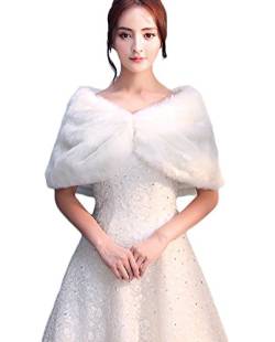 Icegrey Damen Brautzusatz Kunstpelz Bolerojacke Hochzeit Braut Schal Brautschal Cape Wedding Shawls Elfenbein Weiß von Icegrey