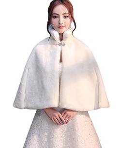 Icegrey Damen Kunstpelz Braut Umhang Mit Strass Brosche Und Stehkragen Hochzeit Cape Winter Schal Für Abend Partei Brautjungfern Elfenbein Weiß von Icegrey