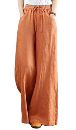 Icegrey Damen Leinenhose Hohe Taille Weites Bein Sommer Casual Lange Hose Sporthose Yogahose, Freizeit, Urlaub, Strand mit Kordelzug, Orange, L von Icegrey