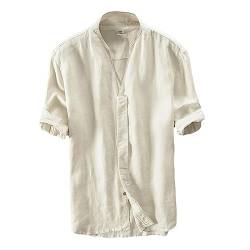 Icegrey Herren 100% Leinen Kurzarm Hemd Sommerhemd V-Neck Freizeit Hemd Beige 42 von Icegrey