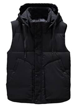 Icegrey Herren Daunenweste mit Kapuze ärmellos leicht Bodywarmer Steppweste Warm Gilet Stehkragen, Schwarz, 5XL von Icegrey