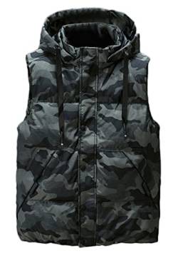 Icegrey Herren Daunenweste mit Kapuze ärmellos leicht Bodywarmer Steppweste Warm Gilet Stehkragen, Tarngrün, 6XL von Icegrey