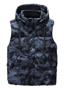 Icegrey Herren Daunenweste mit Kapuze ärmellos leicht Bodywarmer Steppweste Warm Gilet Stehkragen, Tarnung Blau, XL von Icegrey