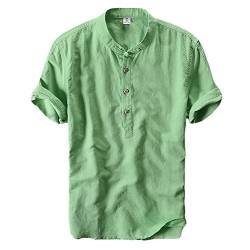 Icegrey Herren Leinen Henley T-Shirt Kurzarm Hemd Sommer Hemden Mit Chinesischer Knotenknopf Grün 50 von Icegrey