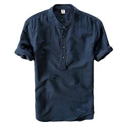 Icegrey Herren Leinen Henley T-Shirt Kurzarm Hemd Sommer Hemden Mit Chinesischer Knotenknopf Tiefes Blau 42 von Icegrey