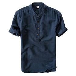 Icegrey Herren Leinen Henley T-Shirt Kurzarm Hemd Sommer Hemden Mit Chinesischer Knotenknopf Tiefes Blau 44 von Icegrey