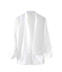 Icegrey Herren Leinenhemd Button-down Langarm Sommer Einfarbig Basic Freizeithemd, Weiß, XX-Large von Icegrey