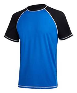 Icegrey Herren UV Schutz Shirt UPF 50+ Rash Guard Tauchshirt Surfshirt Badeshirt Strandshirt Kurzarm Atmungsaktiv Sportshirts, Blau Schwarz, XL von Icegrey