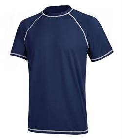 Icegrey Herren UV Schutz Shirt UPF 50+ Rash Guard Tauchshirt Surfshirt Badeshirt Strandshirt Kurzarm Atmungsaktiv Sportshirts, Navy blau, M von Icegrey