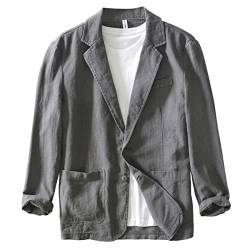 Icegrey Sakko Herren Baumwoll Leinen Regular Fit Schalkragen Anzugjacke 2 Knopf Jacke für Hochzeit Freizeit, Grey, M von Icegrey