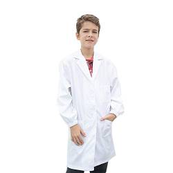 Icertag Kittel, Laborkittel für Kinder, Doktor Coat, Medizinwissenschafts Mantel mit Sicherheitsknöpfen, Unisex Student weiß Cosplay Baumwollkittel von Icertag
