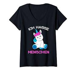 Damen Ich hasse Menschen Einhorn Unicorn Fun Lustig T-Shirt mit V-Ausschnitt von Ich Hasse Menschen Geschenk Outfits