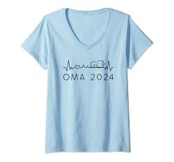 Oma 2024 Herzschlag Baby Ankündigung Für Werdende Großmutter T-Shirt mit V-Ausschnitt von Ich Werde Oma 2024 Herzschlag Werdende Großmütter