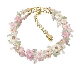 Ichlovdu Damen Armband Gänseblümchen Boho Handgefertigt Blumen Böhmische Perlen Armbänder für Frauen Mädchen Romantisches Schmuck Schön Bracelet (Mehrfarbig3Rosa) von Ichlovdu