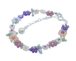 Ichlovdu Lila Blumen Perle Armband Handgefertigt Gänseblümchen Boho Böhmische Herz Armbänder für Frauen Mädchen von Ichlovdu