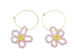 Ohrringe Creolen Baumelnde Ohrhänger Perlen Blumen Rosa Blüte 925 Sterling Silber Schmuck für Frauen von Ichlovdu