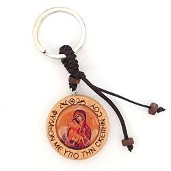 IconsGr Christian Orthodox griechischer religiöser Schlüsselanhänger mit Holz-Ikone der Jungfrau Maria von IconsGr