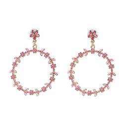 Idin Jewellery Kreolen mit rosafarbenen Kristallblumen- und Blatt-Ohrringen, Kristall, Kristall von Idin Jewellery