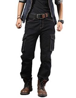 Idopy Casual Motorrad Workwear Multi Pockets Denim Biker Cargo Jeans Hosen, W38(Taille 100cm), Schwarz von Idopy