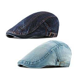 Idopy Herren 2er Pack Denim Newsboy Caps gewaschen Jean Gatsby Ivy Irish Hats von Idopy