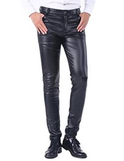 Idopy Herren Business Slim Fit Kunstleder Hosen Jeans Lederjeans, 30W / 30L, Schwarz von Idopy