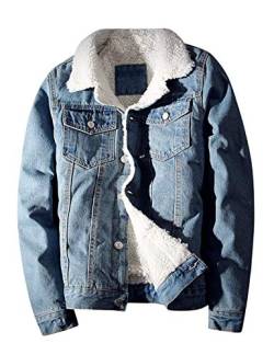 Idopy Herren Jeansjacke Winter Dicke Warme Cowboy Mäntel Oberbekleidung Fleece Gefüttert Outdoor Multi Pockets Jacken Hellblau 2XL von Idopy