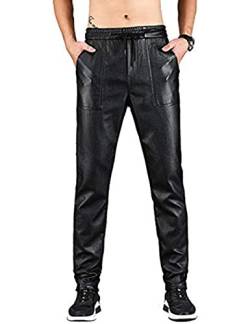 Idopy Herren Leder Jogger Hose mit Tunnelzug (36W, 1702Black) von Idopy