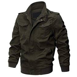 Idopy Herren Military Zip Up Oberbekleidung Baumwolle Jacke Mantel mit Schultergurten Grün 2XL/M von Idopy