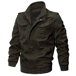 Idopy Herren Military Zip Up Oberbekleidung Baumwolle Jacke Mantel mit Schultergurten Grün 4XL/L von Idopy