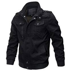 Idopy Herren Military Zip Up Oberbekleidung Baumwolle Jacke Mantel mit Schultergurten Schwarz 4XL/L von Idopy