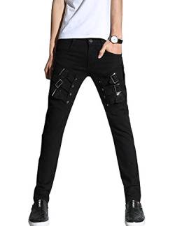 Idopy Herren Punk Gothic Nachtclub Party Schnallen Motorradhose Biker Jeans, schwarz, 48 von Idopy